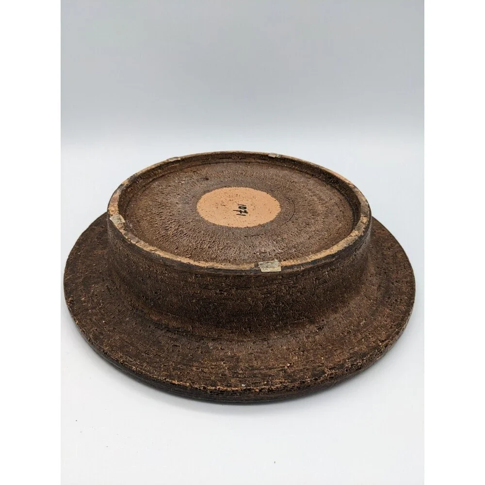 Vintage Bitossi Ashtray Round Bowl‎ Brown Yellow 1960s Italy Brutalist 10.5